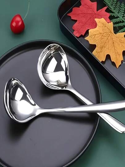 1pc/2pcs/3pcs Durable Stainless Steel Serving Spoons - Sturdy & Rust-Resistant, Long Handle Design For Easy Serving, Ideal Utensils For Kitchen Dishes, Porridge, Soup And Hot Pot, Perfect For Restaurants And Food Carts