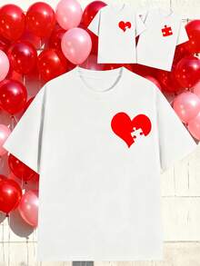 Camisetas para pareja con estampado de corazón y pieza de rompecabezas blanco rojo para San Valentín regalo ideal para él regalo perfecto para ella regalo de San Valentín - Camiseta de hombre - Ver 4