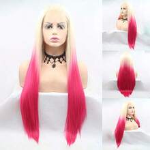 D613 Blonde Pink Lace Front Wigs For Women Long Straight Blond Ombre Wig Rose Red Lace Front Wig Colorful Glul Lace Wig Synthteic Heat Resistant Fiber Hair Daily Party 24inches - 613BlondeHotPink - View 1