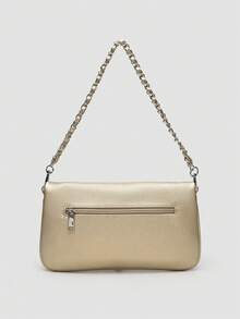 1pc Women's Chain Shoulder Bag, Crossbody Bag, Litchi Grain Underarm Bag With Chain, Minimalist Fashion Small Square Bag, Shoulder & Crossbody Bag With Detachable Strap - 金色 - 查看 4