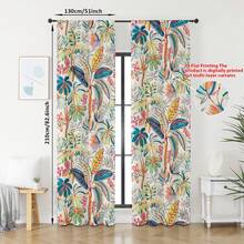 2片装2D热带植物印花半遮光窗帘，适用于客厅和卧室，清新自然风格 - 彩色 - 查看 3