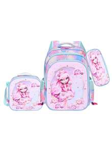 3 In 1 Kit Kids Backpack 3D PU School Bag Set Cute Cartoon Baby Girls - 16A-33-7 - View 1