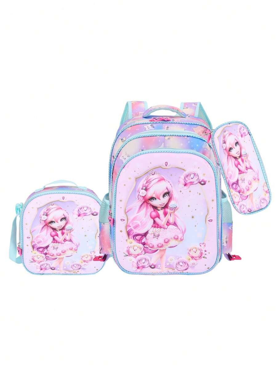 3 In 1 Kit Kids Backpack 3D PU School Bag Set Cute Cartoon Baby Girls - 16A-33-7 - View 1