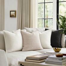 1pc Chenille Circular Plush Pillow Cover (Pillow Insert Not Included), Classic Modern Style Sofa Decorative Cushion Cover For Bedroom, Balcony, Living Room, Dining Room, Patio - Beige - View 3