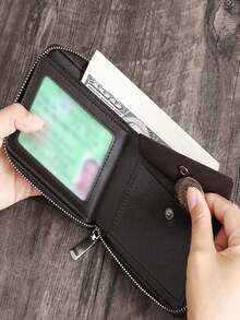 新款男士短款钱包，休闲时尚大容量多卡位复古拉链零钱包 - 彩色 - 查看 5