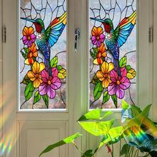 1/2pcs Colorful Stained Glass Style Hummingbird & Floral Window Film, Static Cling Privacy Sticker, UV Protection, Rainbow Effect, Suitable For Home, Office, Bathroom Door & Window Decor - Multicolor - View 5