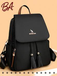 Anti-Theft Tassel Retro Nylon Flap Backpack For Women, Multi-Functional Stylish Day Bag, Multi-Pocket Lightweight Travel Bag, Large Capacity Simple School Bag, Convenient Book Bag, Suitable For Students, Nurses, Teachers, Business People, Travel And Vacation, Business Trips, Daily Commuting, Shopping, Office, Dating, Hiking, Training, Work, Birthday Gifts, Holiday Gifts - Multicolor - View 2