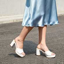 Women Minimalist Open Toe Heeled Mule Sandals Slip On, Thick Heel Casual High Heel Sandals For Outdoor Spring/Summer - 白色 - 查看 10
