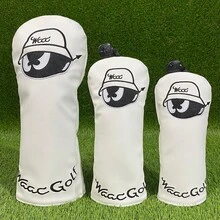 3pcs/Set WAAC Brand White Leather Creative Cartoon Expression Golf Club Head Covers, Suitable For Wood, Iron And Putter Clubs, Protective Covers - White - View 1