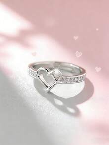 1pc Romantic Heart Shaped Cubic Zirconia,Women Ring ,Copper Open Ring For Women, Personalized Women Jewelry, Daily Wear Accessories, Gift For Girlfriends/Best Friends ,Anniversary/Valentine's Day Gift