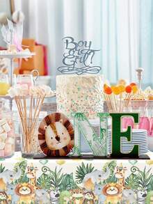 1件丛林动物狮子木制摆件，适合1-2岁宝宝生日派对，生日派对背景装饰、桌面装饰摆件，狮子主题木制摆件，家居装饰，生日礼物，一周岁生日派对装饰，宝宝迎婴派对装饰礼物 - 彩色 - 查看 8