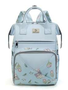 1pc Cartoon Floral Pattern Mommy Backpack, Bottle Bag, Printed Stroller Diaper Bag, Multifunctional Tote Bag, Suitable For Outings, Vacations, Shopping, Daily Commute And More - Multicolor - View 11