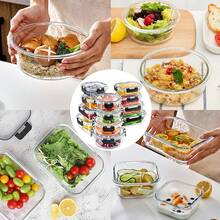 JIASLING 12 Pack Premium Glass Food Storage Containers With Airtight Leak-Proof Lids - Microwave, Oven, Freezer & Dishwasher Friendly ,Stain-Resistant & Easy-Clean Rectangular Meal Prep Containers With Flip-Top Lids For Lunch Boxes, Leftovers, Pantry Organization - Durable Glass Kitchen Storage, Refrigerator Organizer And Storage, Food Storage Container With Lid, Fridge Organizer And Container, Kitchen Organizer And Storage, Tupper Container Food Storage, Pantry Organizer And Storage - 黑色 - 查看 5