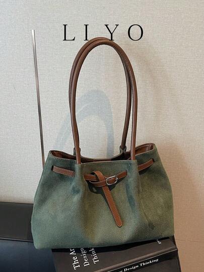 Túi Tote Nữ, Túi Đeo Vai Da Lộn Màu Tương Phản Thời Trang, Túi Xách Tay