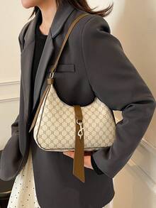 Retro Fashionable Chic Niche One Shoulder Underarm Leopard Print Commuter Elegant Crescent Moon Bag - White - View 3