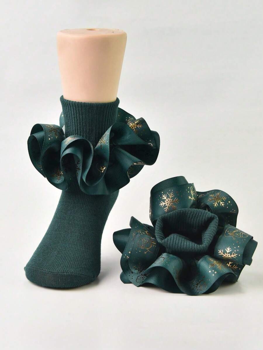 1 Pair Girls' Ruched Christmas Princess Dance Socks - Multicolor - View 1