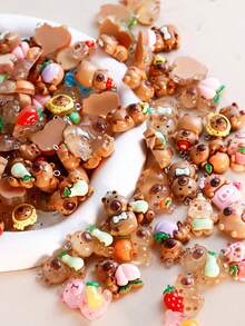 20/50/100个可爱卡通动物夜光树脂配件，水豚、仓鼠DIY装饰，奶油胶盲袋混合款式首饰配件 - 咖色 - 查看 8