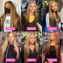 200% 密度直发蕾丝前假发，蜂蜜金挑染，13*4 耳到耳巴西原生人发前额假发，高清透明预拔毛自然发际线，5*5 无胶预剪假发，#4/27 假发，融合自然发丝，适合女性日常佩戴，优雅百搭。 - S4/27 - 查看 8