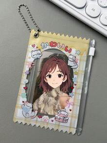 1件可爱宠物苹果、小狗、小猫蛋糕、粉色透明日本杂志、薄荷熊、偶像迷你卡片、拉链袋、收纳袋、悬挂式展示卡套、娃娃包，唯美可爱风格 - 彩色 - 查看 9