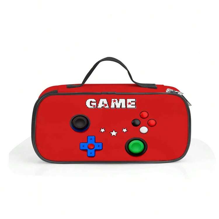 印花游戏图案铅笔盒，带隔层，可装铅笔、钥匙、手机、硬币、小物件，适合学校、家庭、送礼、度假、节日（返校季、圣诞节）使用。 - 遊戲紅色 - 查看 6