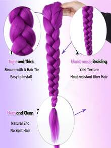 26英寸长紫色编织假发，合成盒式编织假发，易于夹戴，可扎成马尾辫，适合角色扮演、万圣节、圣诞节、音乐节、派对、女孩和儿童佩戴。 - 彩色 - 查看 7