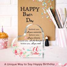 1pc Acrylic "Happy 60th Birthday" Plaque, Inspirational 60th Birthday Gift, Heart-Shaped Acrylic Desktop Decor For Daughter Or Son, Perfect For 60th Birthday Anniversary Party Decoration - Multicolor - View 6