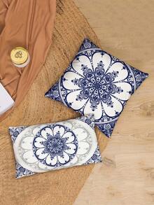 4件套波西米亚风格天鹅绒柔软触感低过敏性聚酯纤维材质抱枕套，多种尺寸可选，蓝白瓷器图案，隐藏式拉链设计，适用于汽车、农舍、家居装饰，客厅沙发抱枕套（不含枕芯），斋月，斋月吉祥，斋月快乐，开斋节快乐，开斋节