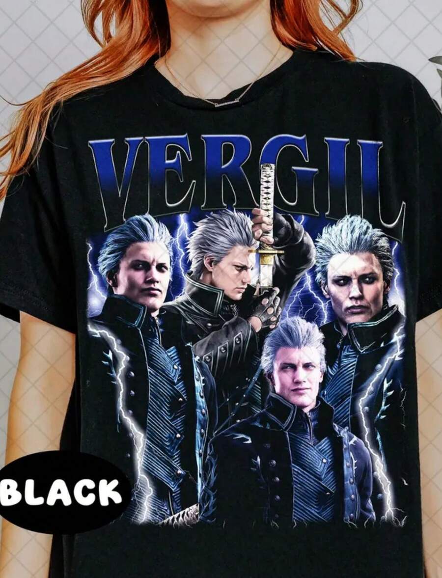 Limited Vergil  Cry Vintage T-Shirt, Vergil  Cry Graphic T-Shirt, Gift For Women And Man Unisex T-Shirt - 黑色 - 查看 1