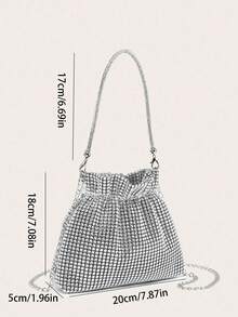 1件装女士优雅褶皱水钻方形手拿包，百搭简约设计，适合晚间外出 - 銀色 - 查看 4