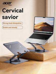 Acer AMS021 Laptop & Tablet 2-In-1 Desktop Stand, Ergonomic Riser, Silicone Non-Slip Foldable Portable, Adjustable Height, Carbon Steel Structure High-Efficiency Cooling Base, Fits Laptops & Tablets Up To 18 Inches - Grey - View 2