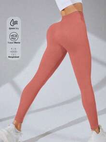 Set Of 3 Ribbed High-Waisted Leggings In High-Compression Polyamide - Pto/Cafe/Coral - View 6