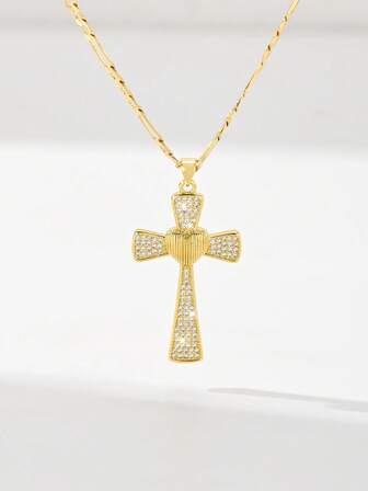  1件经典欧式铜镶嵌锆石十字架吊坠项链，限量版“守护之光”，适合圣诞节、感恩节、万圣节、母亲节、情人节，也可作为情侣、朋友、教会成员、初领圣体、日常佩戴和祈祷的礼物。