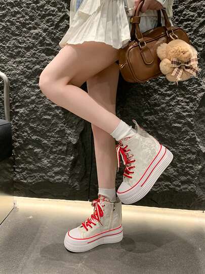 Dây giày nhiều màu sắc, giày vải in hoa, giày thể thao không phai màu, giày thường ngày thoải mái, giày đế xuồng buộc dây dành cho nữ.