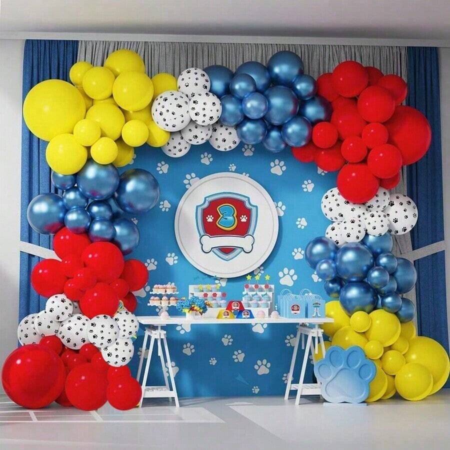 112pcsPaw Bone Pets Dog Animals Themed Balloon Garland Arch Kit Including 5/10/18inch Metallic Blue Red Yelloow Latex Balloons For Puppy Patrol Birthday Party Decorations - Multicolor - View 1