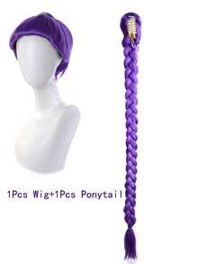 1 Bộ Tóc Giả Cosplay Anime Kpop, Tóc Giả Halloween Chịu Nhiệt Dành Cho Nữ: 1 Tóc Giả Ngắn Thẳng Màu Tím Pha + 1 Tóc Đuôi Ngựa Bện Kẹp Dài 46 Inch - Màu tím - Xem 7