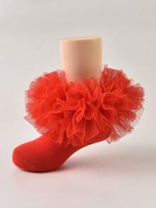 2双女童荷叶边婴儿公主袜，蓬松大荷叶边 - 彩色 - 查看 3