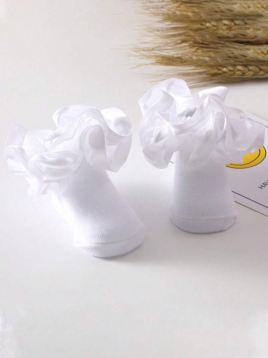 3 Pairs 3D Floral Ruffle Princess Baby Girls Socks - Multicolor - View 1