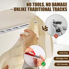 This Is A Self-Adhesive Curtain Track System That Can Be Installed On Ceilings And Walls Without Drilling, Screws Or Tools. This Curtain Rod Is Suitable For Windows, Bedrooms, Showers, Wardrobes And RVs. - Red and White - View 7