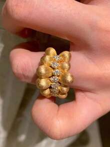 18K镀金可调节奢华水钻纹理复古法式女士戒指 - 金色 - 查看 5