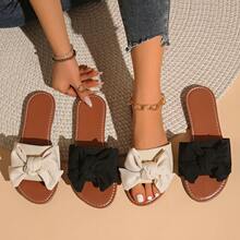 女士蝴蝶结沙滩拖鞋，休闲舒适的罗纹面料，轻便不累脚，百搭的套脚凉鞋，可搭配连衣裙 - 白色 - 查看 9