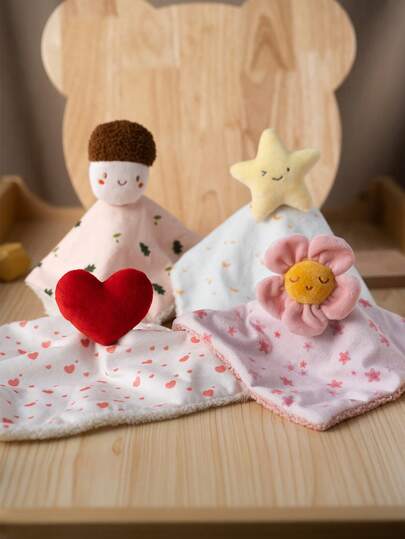 1 pieza Juguete de compañía para bebé Manta de con decoración de peluche lindo Diseños dulces impresos para bebés Juguete de compañía y confort 2 en 1 Diseño de estrella, bellota, flor de dibujos animados para regalos de niños pequeños