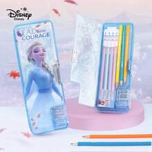 Disney Frozen Elsa Liquid Glitter Stationery Box, Multifunctional Student Pencil Case With Sharpener, Automatic Pencil, Double Layer Pen Bag - DM28118F - View 2