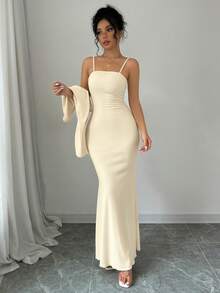 Bộ đồ hai mảnh màu trơn thanh lịch, dáng ôm, vạt đuôi cá và áo khoác ngắn tay dài có nắp trước, kiểu dáng thường ngày, công sở, trẻ trung, sành điệu, phong cách thời trang nữ mới. - mai nhẹ - Xem 3