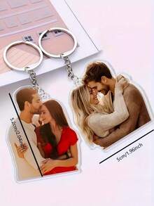 Personalized Photo Keychain With Your Own Picture - Couples Photo Keychain Pendant, Acrylic Photo Keyring, Suitable For Wedding, Anniversary, Gift - Upload Your Own Photo - Multicolor - View 4