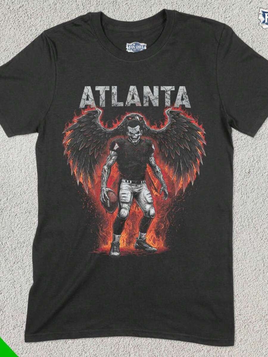 Atlanta Football Shirt, American Team Sports Tee, US Sports Clothing, Football Fan Gift, Football Apparel, Vintage Football Merch, Falcon - màu đen - Xem 1