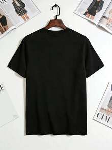 1pc Mens Clothes Stick Figure Push Print Black TShirt, Unisex Casual Crew Neck Tshirt, Plus Size Men's Clothing 5XL, Lightweight 180gsm Knit Fabric, Machine Washable, For Spring/Summer/Fall, Christmas, New Year, Thanksgiving. - 黑色 - 查看 2
