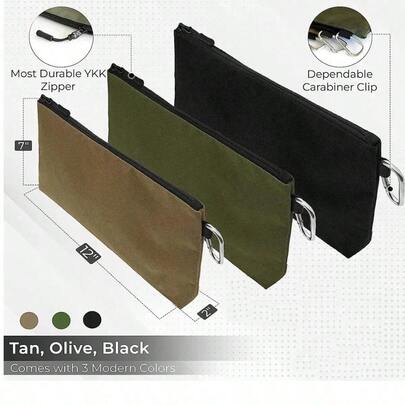 Multipurpose Storage Tool Pouches Premium Tool Bag With Zipper And Carabiner For Camping Woodworking Electrician Gardening