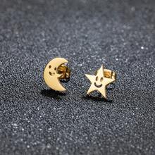 1 paire de boucles d'oreilles étoile et lune à la mode, boucles d'oreilles élégantes et hypoallergéniques à design asymétrique pour femmes - GED515 - Voir 2