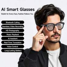 SENBONO New AI Photography Smart Glasses For Men, 2MP Camera, AI Voice, AI Photo Recognition, AI Translation, HD Photo/Video, Voice Assistant, Wireless Calling, Music Control; AI Photography Smart Glasses For Women, Compatible With Android, Ideal Gift For Birthday, Valentine's Day, Father's Day, Mother's Day - Black - View 1