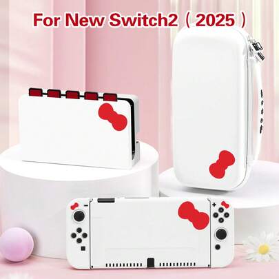 1 carcasă de protecție pentru Switch cu design roz și drăguț, compatibilă cu Switch 2 (2025), potrivită pentru Switch OLED/Switch NS, cu husă de depozitare, bază pentru slot pentru card, suport pentru card de joc, husă de protecție pentru consolă Switch, cel mai bun cadou pentru jucătorii Switch